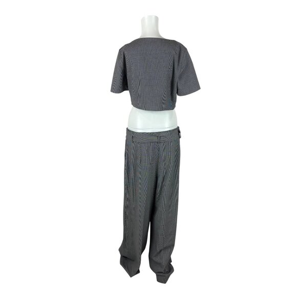 House of Harlow 1960 Matching Set Womens 10 Houndstooth Black Crop Top Wide Leg - Picture 8 of 11
